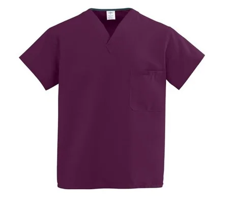 ComfortEase Unisex Reversible Scrub Tops with 2 Pockets Wine