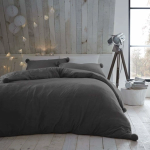 Teddy Fleece Pompom Charcoal