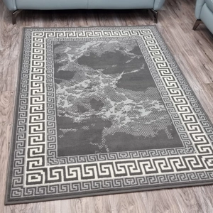 Oriental Marble Greek Key Rug Grey