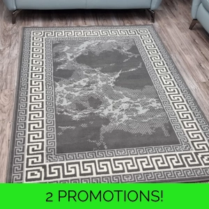 Oriental Marble Greek Key Rug Grey