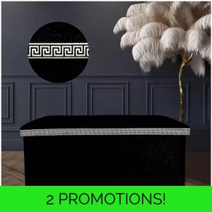 Greek Key Crushed Velvet Ottoman Black