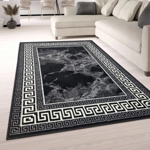 Oriental Marble Greek Key Rug Black