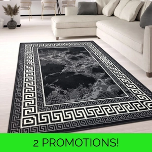 Oriental Marble Greek Key Rug Black