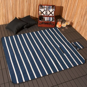 Foldable Picnic Blanket Navy Stripe