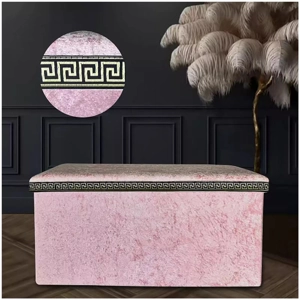 Greek Key Crushed Velvet Ottoman Blush Pink