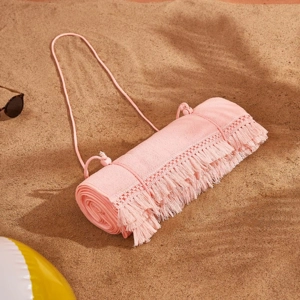 Fringed Beach Towel Roll Blush
