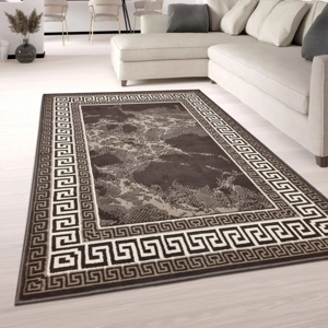 Oriental Marble Greek Key Rug Brown