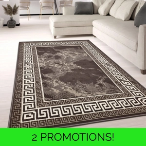Oriental Marble Greek Key Rug Brown
