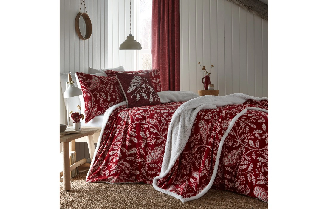 Woodland Owls Red by Dreams & Drapes Lodge