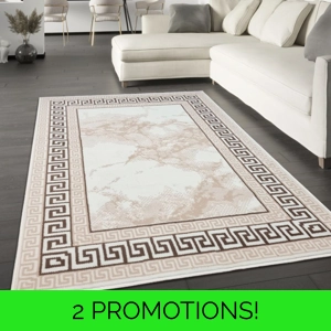 Oriental Marble Greek Key Rug Cream