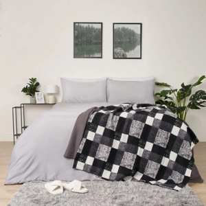 Black Polar Fleece Winter Check Throw