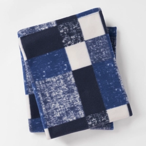 Navy Polar Fleece Winter Check Throw