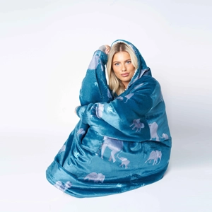 Hoodie Sherpa Blanket Elephant Teal