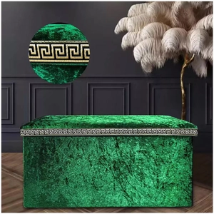 Greek Key Crushed Velvet Ottoman Green