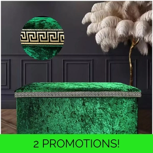 Greek Key Crushed Velvet Ottoman Green