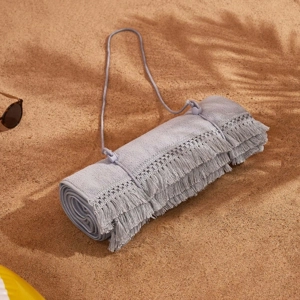Fringed Beach Towel Roll Grey