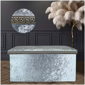 Greek Key Crushed Velvet Ottoman Grey