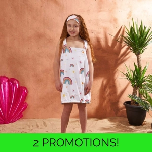 Kids Rainbow Towel Dress Headband Set