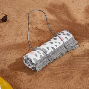 Fringed Beach Towel Roll Leopard Grey