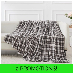 Tartan Sherpa Fleece Blanket Grey