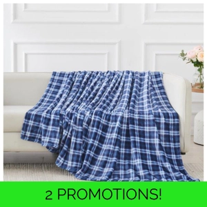 Tartan Sherpa Fleece Blanket Navy