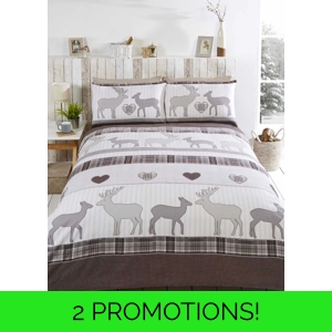 St Andrews Tartan Stag Natural Brushed Cotton