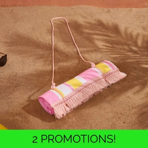Fringed Beach Towel Roll Stripe Blush