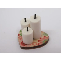 Dolls House Candles on a Floral Heart Shaped Wood Stand 1:..