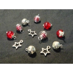 Dolls House Christmas Tree Decorations 12 Red Silver Miniature Baubles and Stars 1:12th Scale