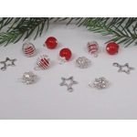 Dolls House Christmas Tree Decorations 12 Red Silver Miniature Baubles and Stars 1:12th Scale