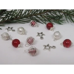Dolls House Christmas Tree Decorations 12 Red Silver Miniature Baubles and Stars 1:12th Scale