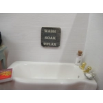 Dolls House Bathroom Sign Wash Soak Relax Black 1:12th Scale Miniature Wall Decor