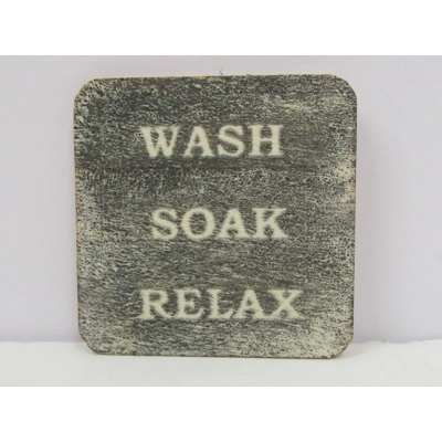 Dolls House Bathroom Sign Wash Soak Relax Black 1:12th Scale Miniature Wall Decor