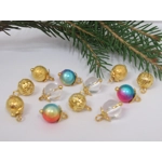 Dolls House Christmas Tree Decorations 12 Rainbow Gold Baubles 1:12th Scale Miniature Ornaments