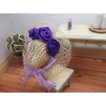 Dolls House Hat Purple Satin Roses Ribbon Trim and Organza Bow Miniature Clothes Accessory 1:12