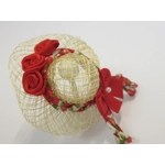Miniature Hat Red Floral Trim and Mini Satin Roses Dolls House Clothes Accessories 1:12 Scale