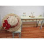 Dolls House Hat Red Floral Ribbon and Satin Bow Miniature Clothes Accessory 1:12 Scale