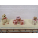 Dolls House 3 Toy Letter Blocks Teddy Bear Nursery Miniature Pink 1:12 Scale