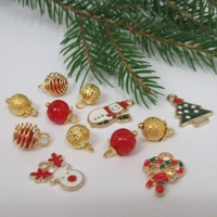 Dolls House Christmas Tree Decorations 12 Red Gold Miniature Baubles and Trinkets 1:12th Scale