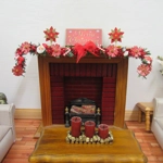 Dolls House Christmas Garland Xmas Embellishments and Red Flowers 1:12 Scale Miniature Decoration