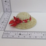 Dolls House Hat Red Floral Ribbon and Satin Bow Miniature Clothes Accessory 1:12 Scale