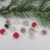 Dolls House Christmas Tree Decorations 12 Red & Silver Miniature Baubles and Bells 1:12 Scale