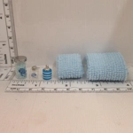 Dolls House Towels 4 Blue with Bath Salts and Ornament Jars 1:12th Scale Bathroom Miniature