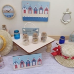 Dolls House Picture Beach Huts Miniature 1:12 Scale Wall Art Decor