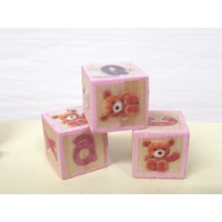 Dolls House 3 Toy Letter Blocks Teddy Bear Nursery Miniature Pink 1:12 Scale