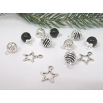Dolls House Christmas Tree Decorations 12 Black Silver Miniature Baubles and Stars 1:12th Scale