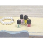 Dolls House Nail Varnish Miniatures 4 Polish Bottles on a Silver Coloured Tray 1:12th Scale Accessor