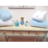 Dolls House Towels Blue White with Bath Bottle and Ornament Jars Bathroom Miniature 1:12th Scale