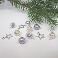 Dolls House Christmas Tree Decorations 12 Lilac Silver Miniature Baubles and Stars 1:12th Scale