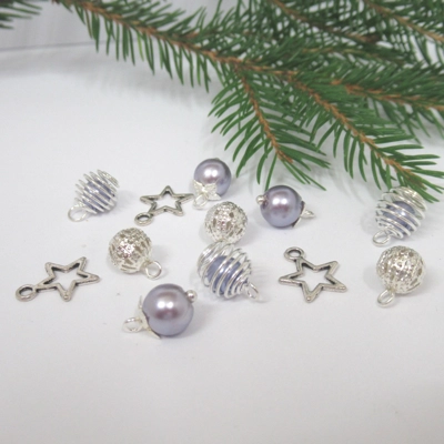 Dolls House Christmas Tree Decorations 12 Lilac Silver Miniature Baubles and Stars 1:12th Scale